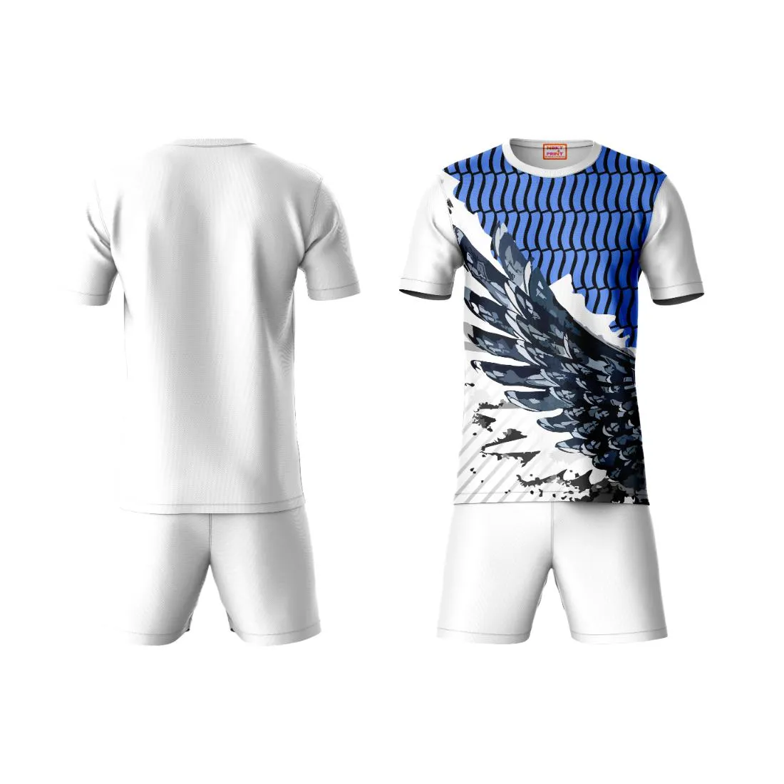 Next Print Round neck jersey white with shorts NPTS112