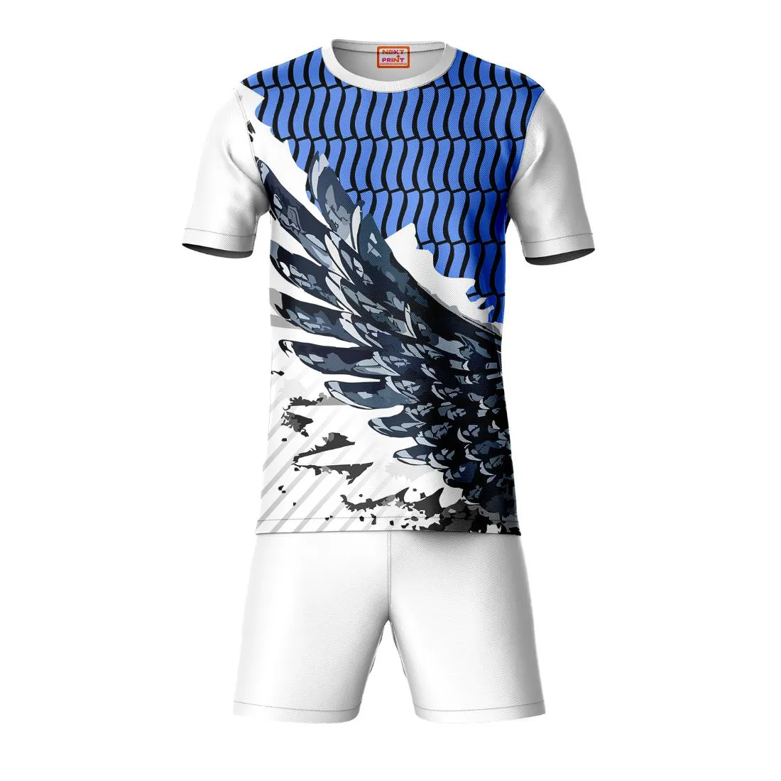 Next Print Round neck jersey white with shorts NPTS112