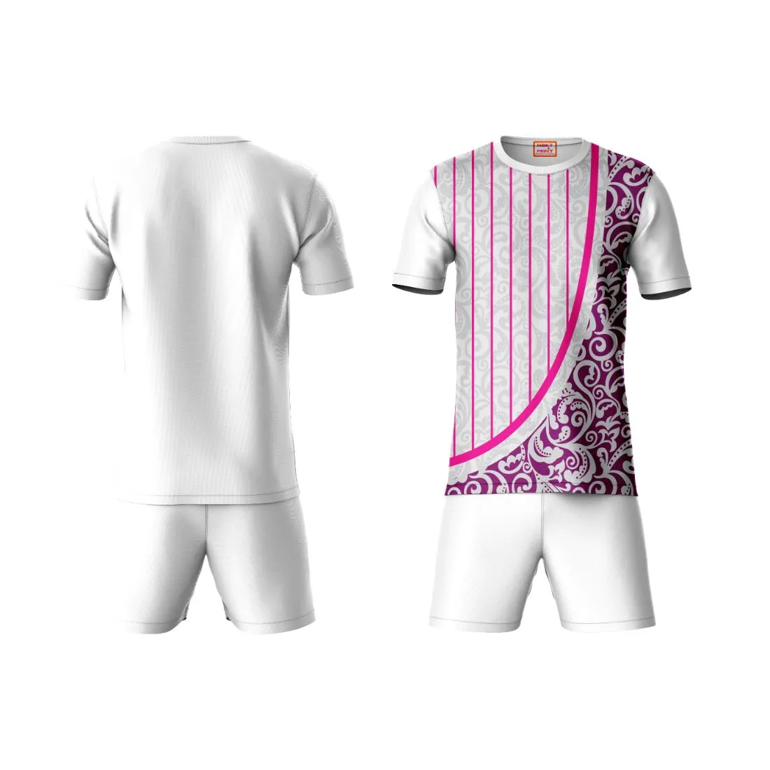 Next Print Round neck jersey white with shorts NPTS14