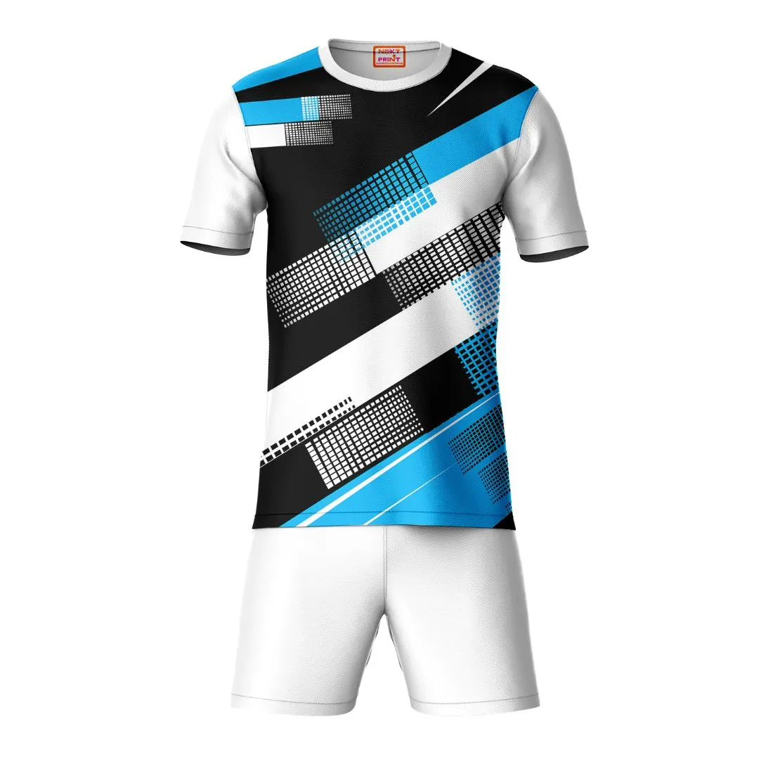 Next Print Round neck jersey white with shorts NPTS158