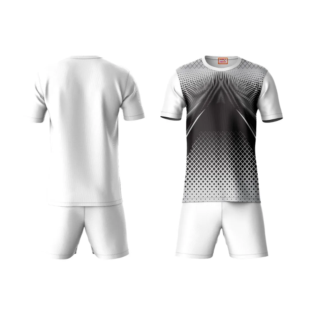 Next Print Round neck jersey white with shorts NPTS196