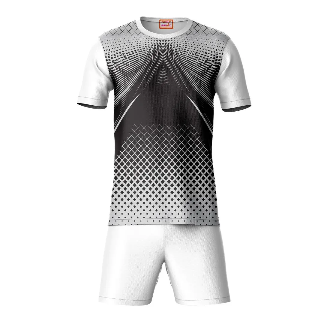 Next Print Round neck jersey white with shorts NPTS196