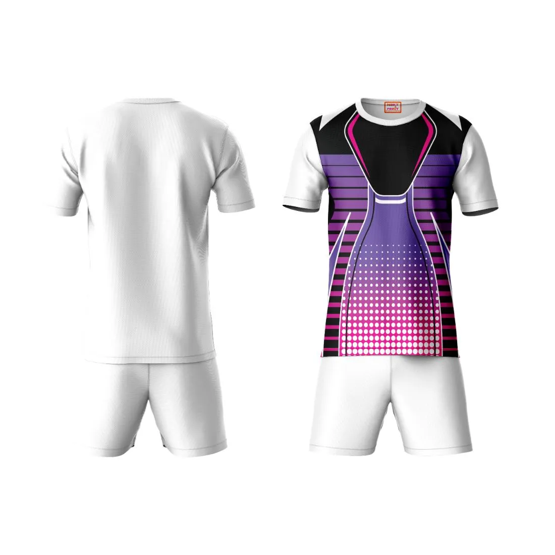 Next Print Round neck jersey white with shorts NPTS23