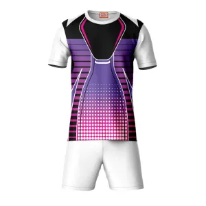 Next Print Round neck jersey white with shorts NPTS23