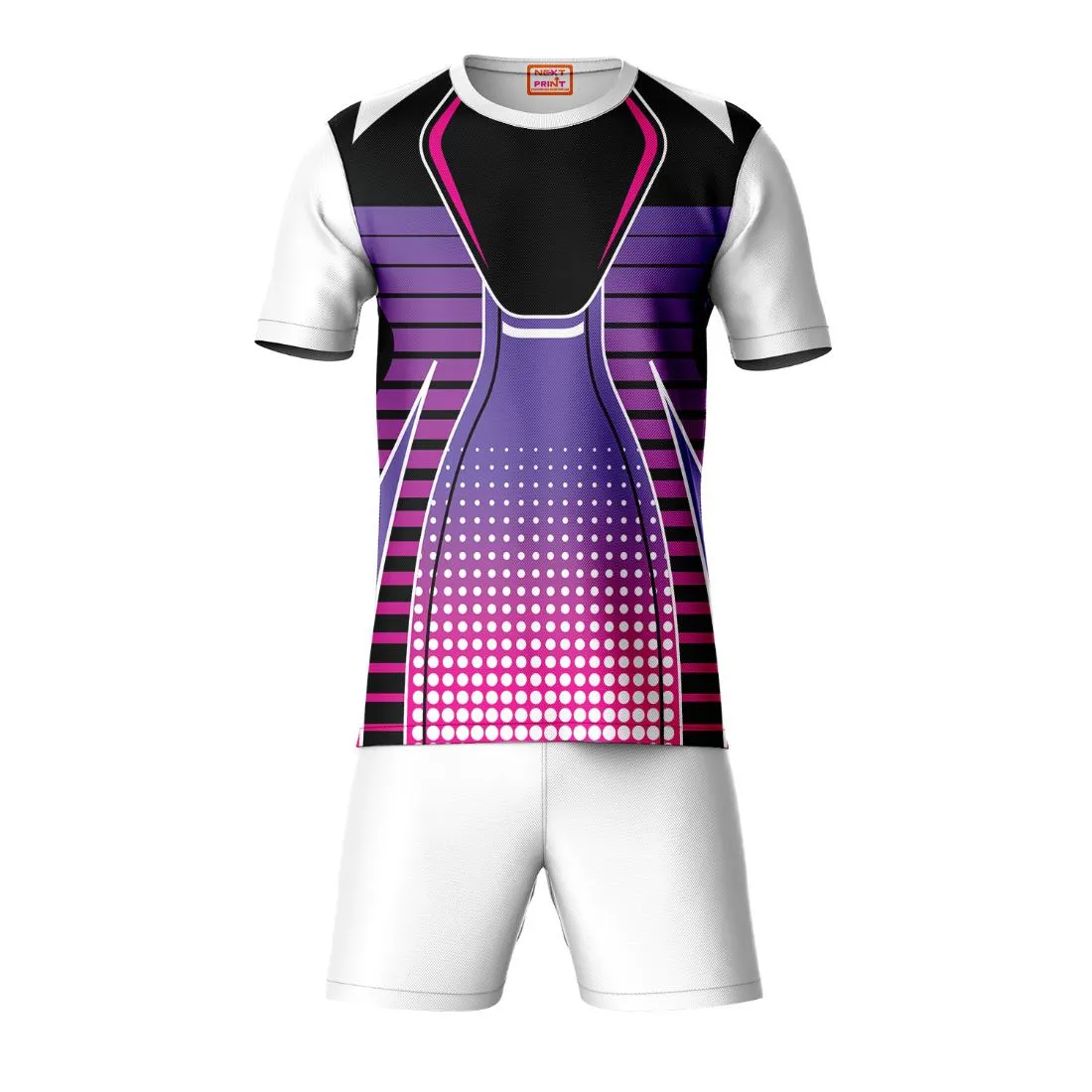 Next Print Round neck jersey white with shorts NPTS23