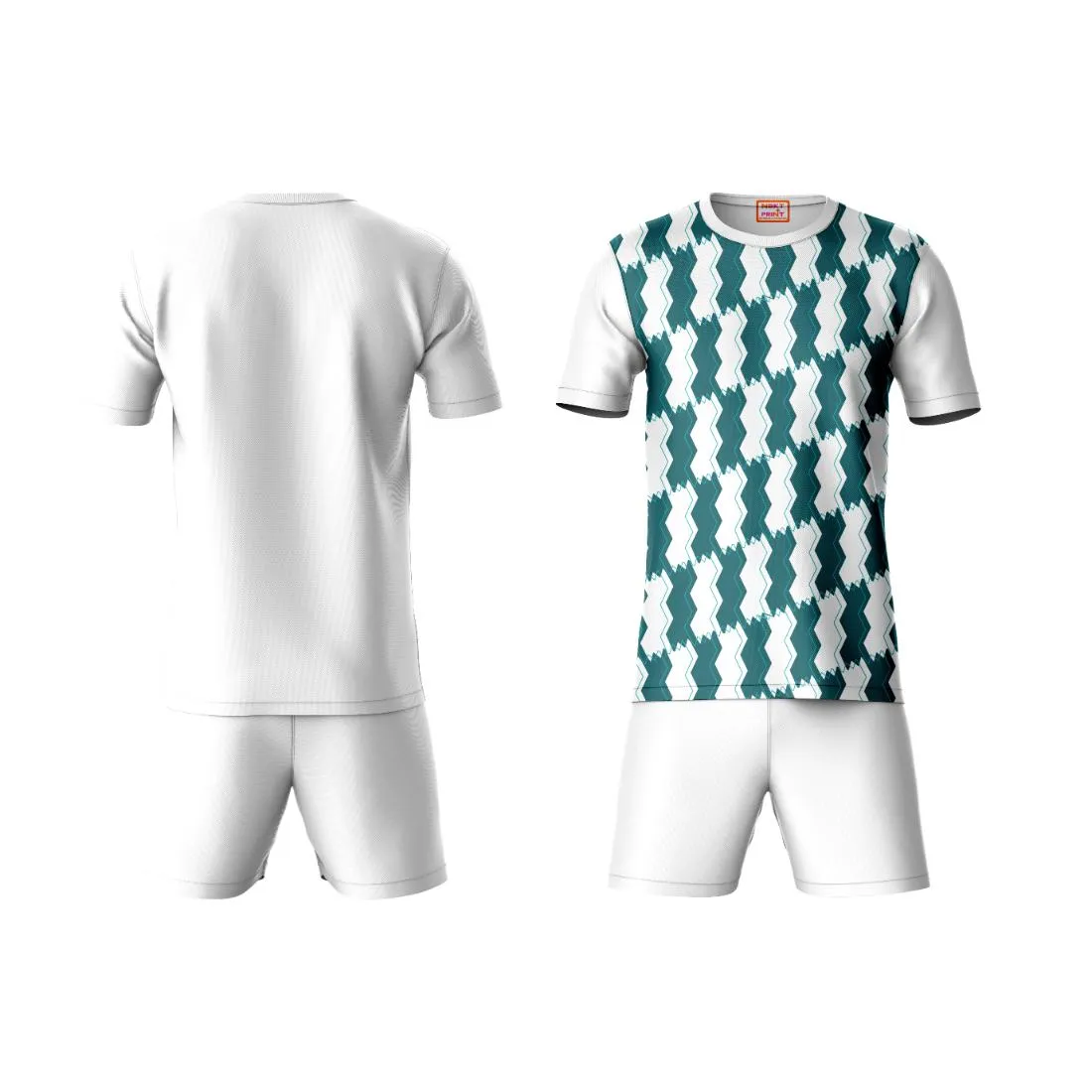 Next Print Round neck jersey white with shorts NPTS38