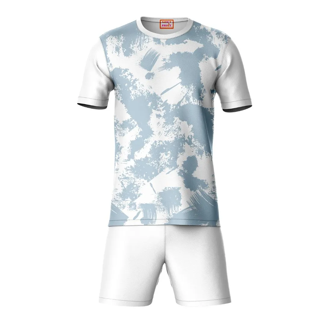 Next Print Round neck jersey white with shorts NPTS75