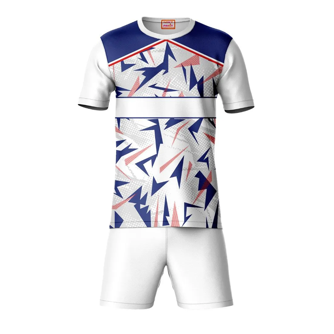 Next Print Round neck jersey white with shorts NPTS94