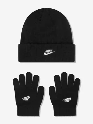 Nike Boys Futura Beanie Hat And Gloves Set in Black