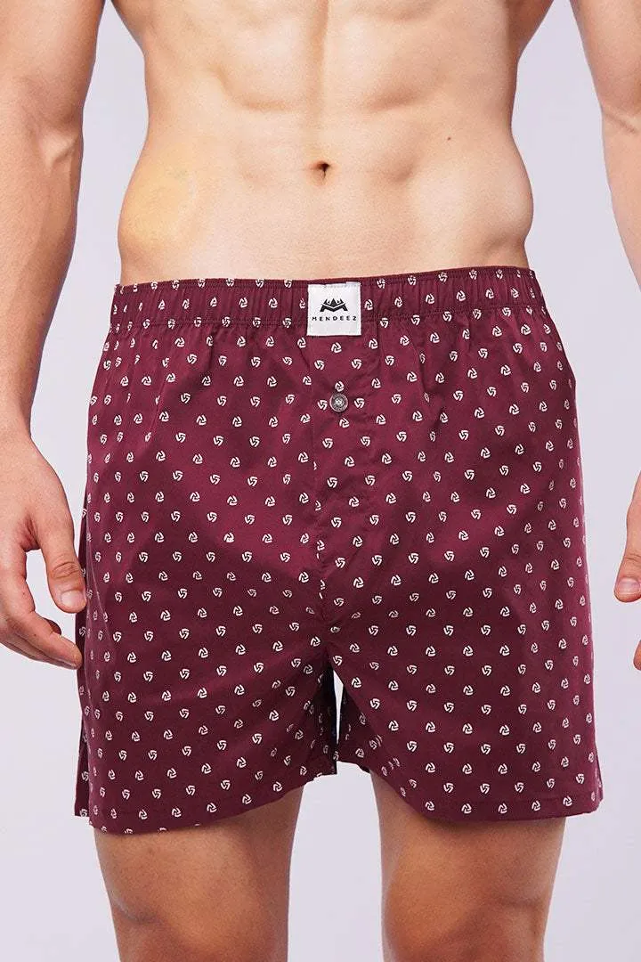 Printed Woven Boxer Shorts - Maroon