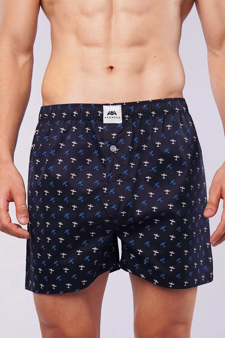 Printed Woven Boxer Shorts - Navy Blue