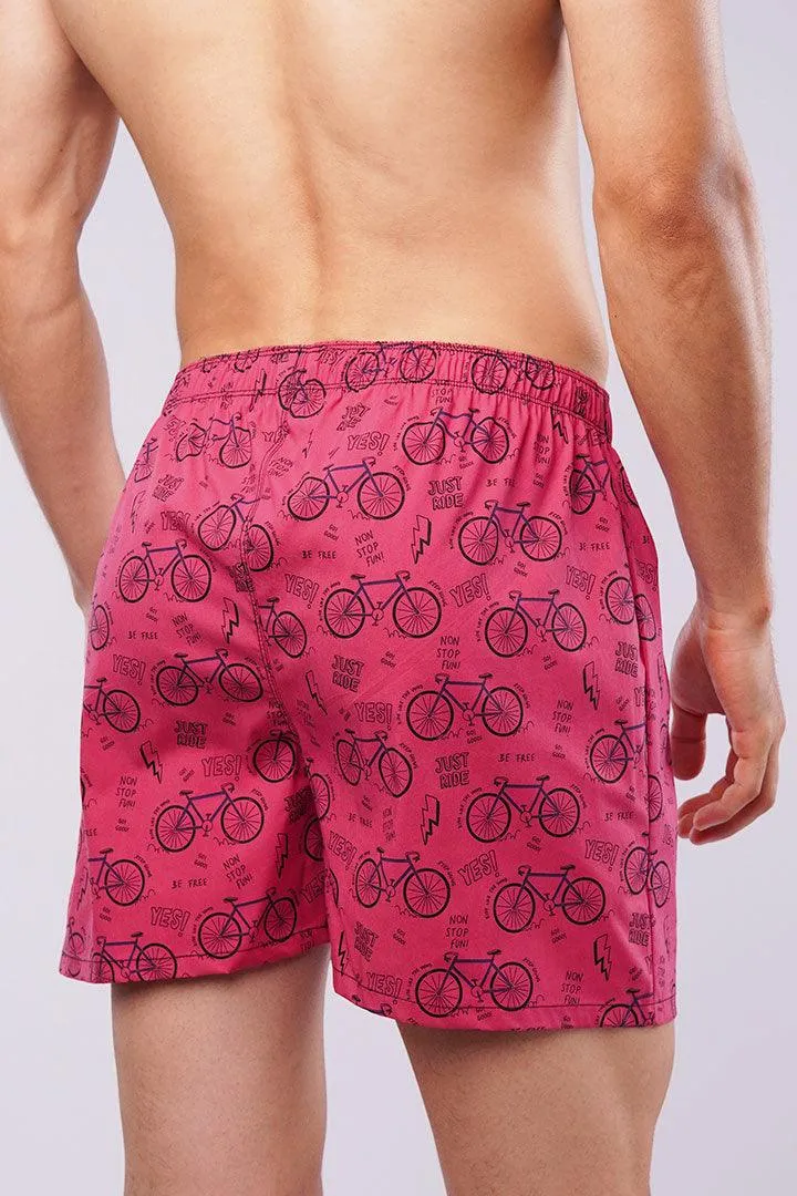 Printed Woven Boxer Shorts - Pink