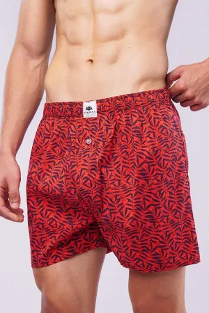 Printed Woven Boxer Shorts - Red