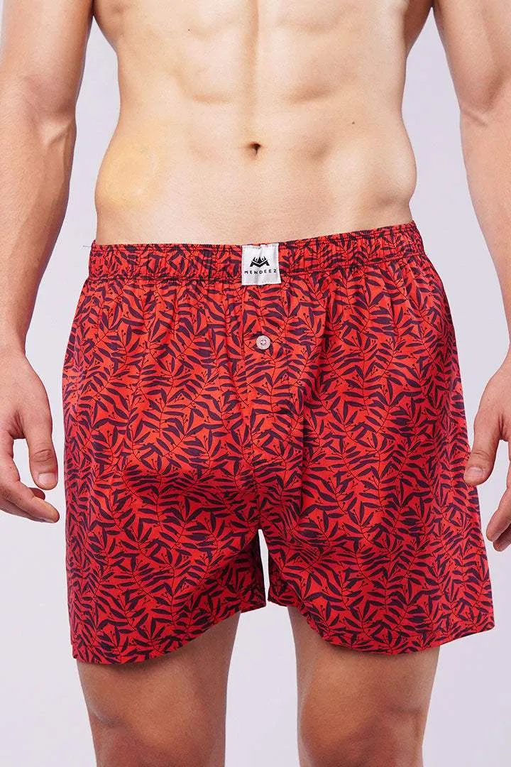 Printed Woven Boxer Shorts - Red