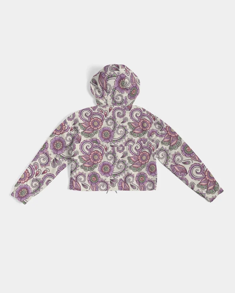 Purple Cream Paisley Women's Cropped Windbreaker