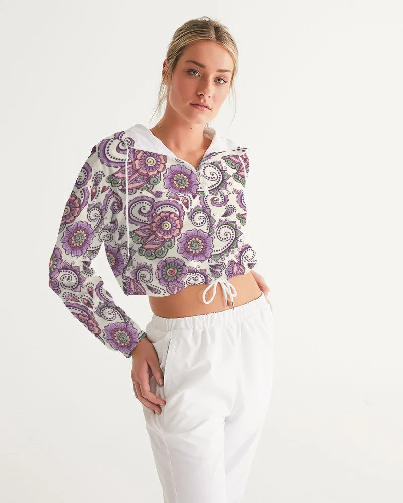 Purple Cream Paisley Women's Cropped Windbreaker