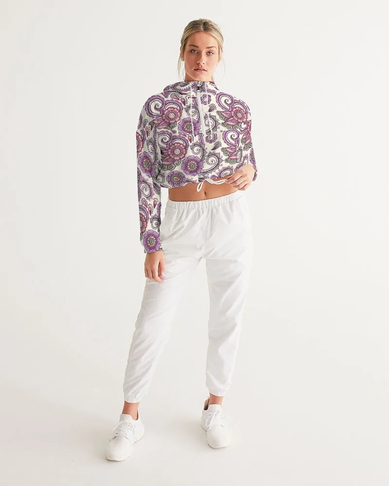 Purple Cream Paisley Women's Cropped Windbreaker