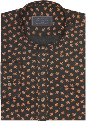 Selects Cotton Printed Shirt Linen Finish with Mandarin Collar - Black (0565-MAN)