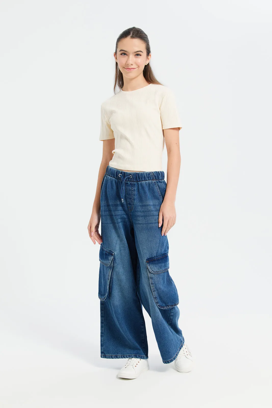 Senior Girls Blue Wideleg Culottes With Cargo