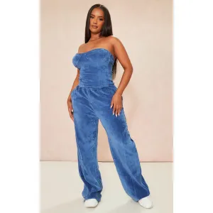 Shape Blue Velour Wide Leg Trousers