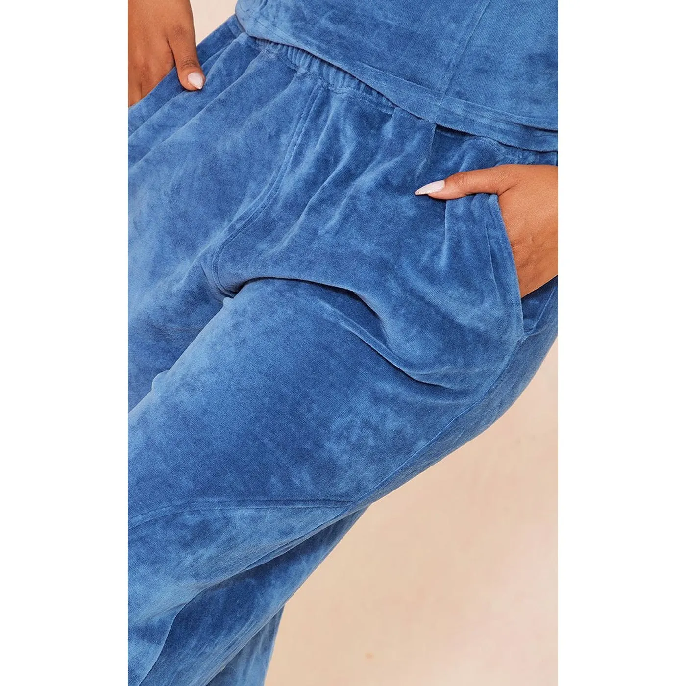 Shape Blue Velour Wide Leg Trousers