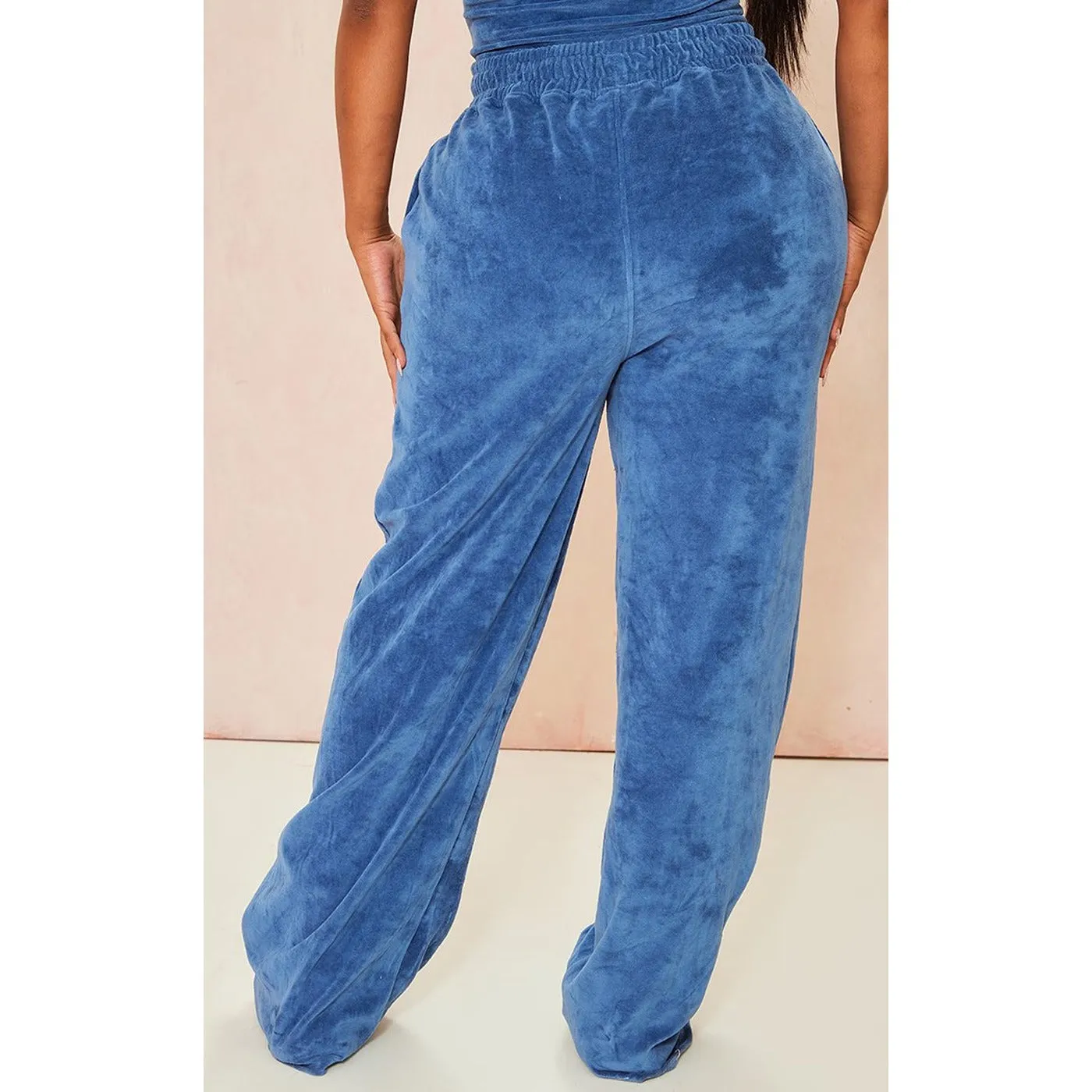 Shape Blue Velour Wide Leg Trousers