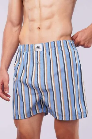 Striped Woven Boxer Shorts - Sky Blue