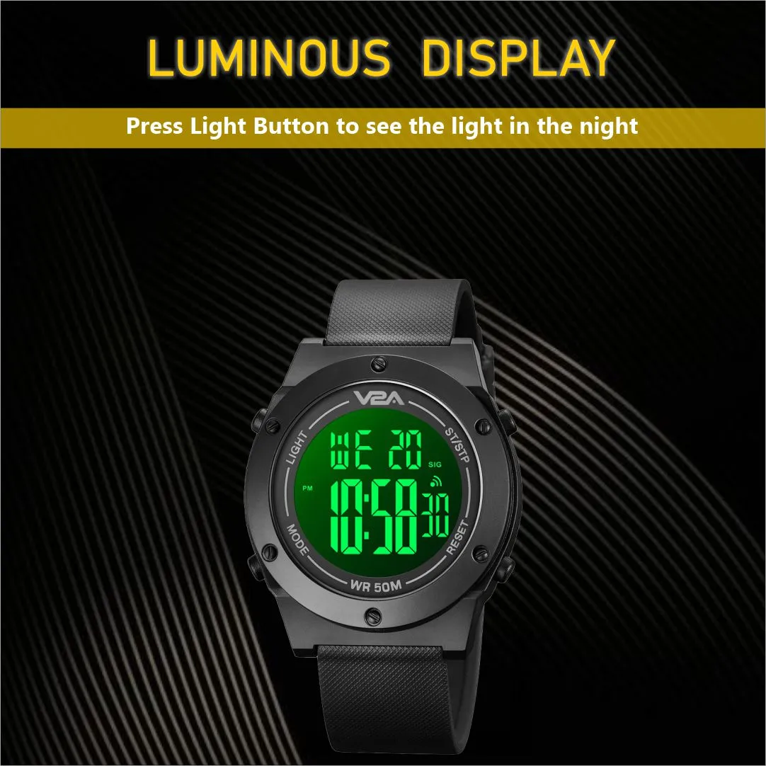 V2A Black Digital Watch for Men and Boys Sports Watch with Dual Time 5 ATM Waterproof Latest Men’s Watch | Gifts for Men | Gift for Brother | Gift for Husband | Birthday Gifts