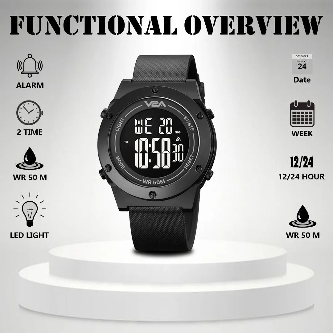 V2A Black Digital Watch for Men and Boys Sports Watch with Dual Time 5 ATM Waterproof Latest Men’s Watch | Gifts for Men | Gift for Brother | Gift for Husband | Birthday Gifts