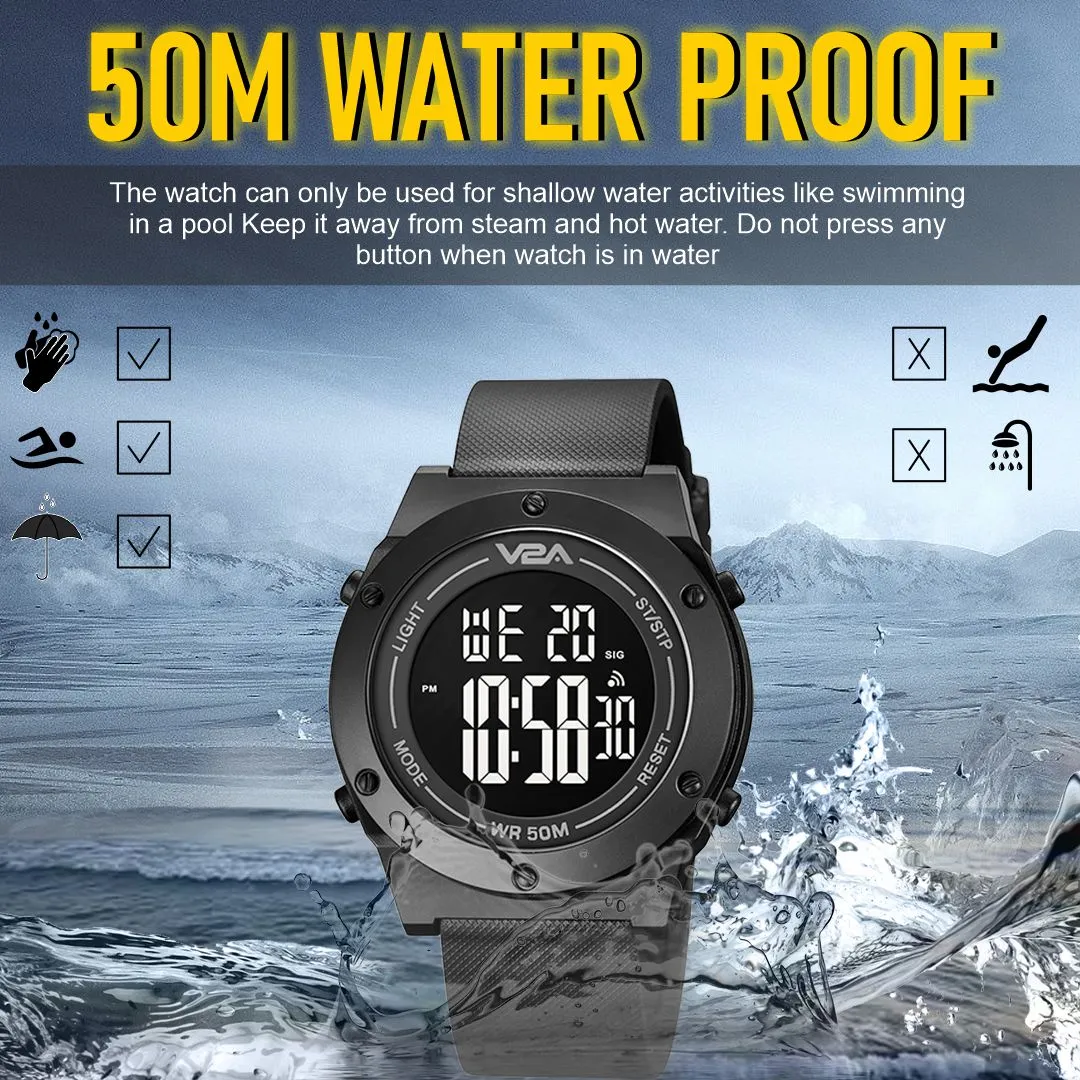 V2A Black Digital Watch for Men and Boys Sports Watch with Dual Time 5 ATM Waterproof Latest Men’s Watch | Gifts for Men | Gift for Brother | Gift for Husband | Birthday Gifts