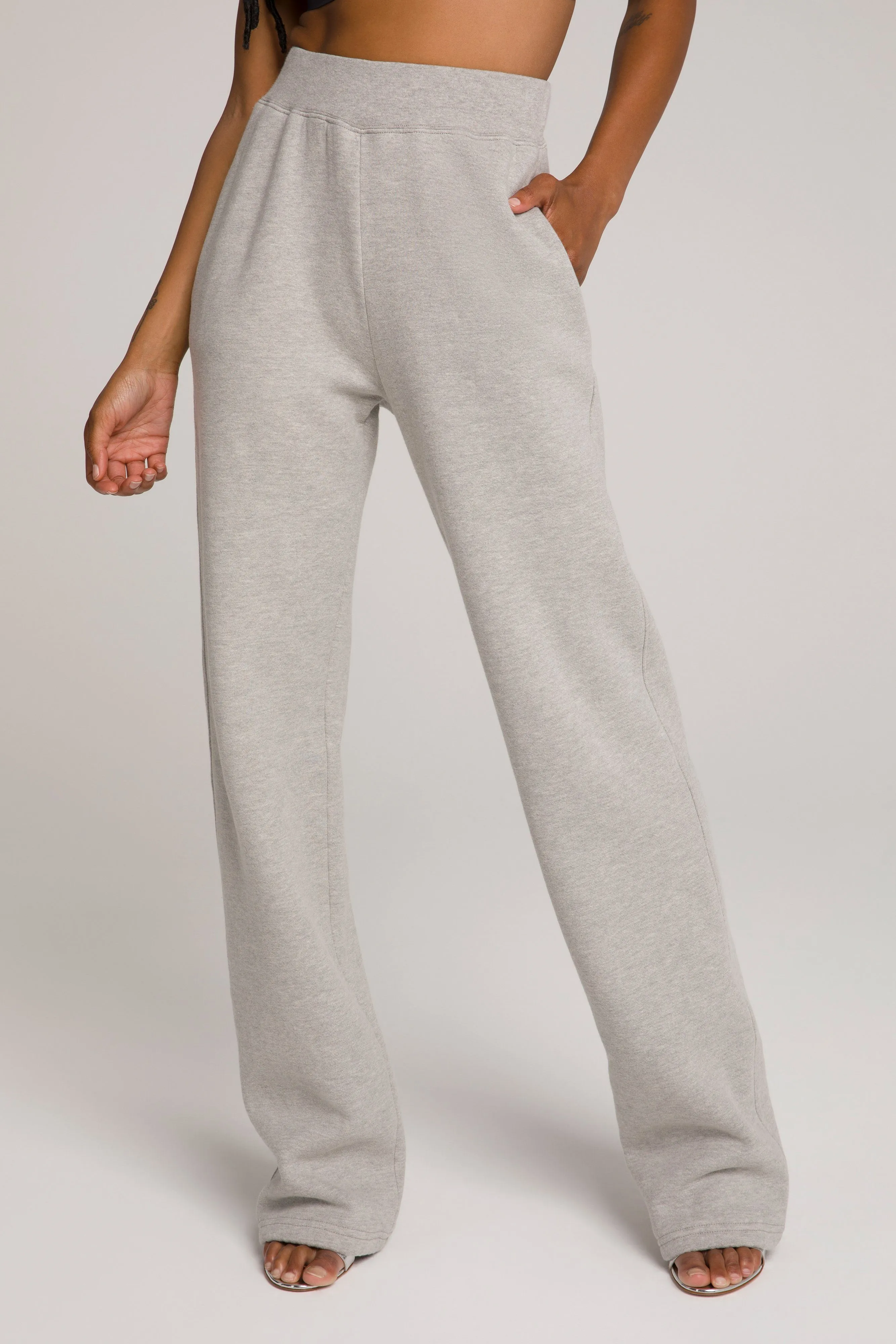 WIDE LEG SWEATPANTS | HEATHER GREY001