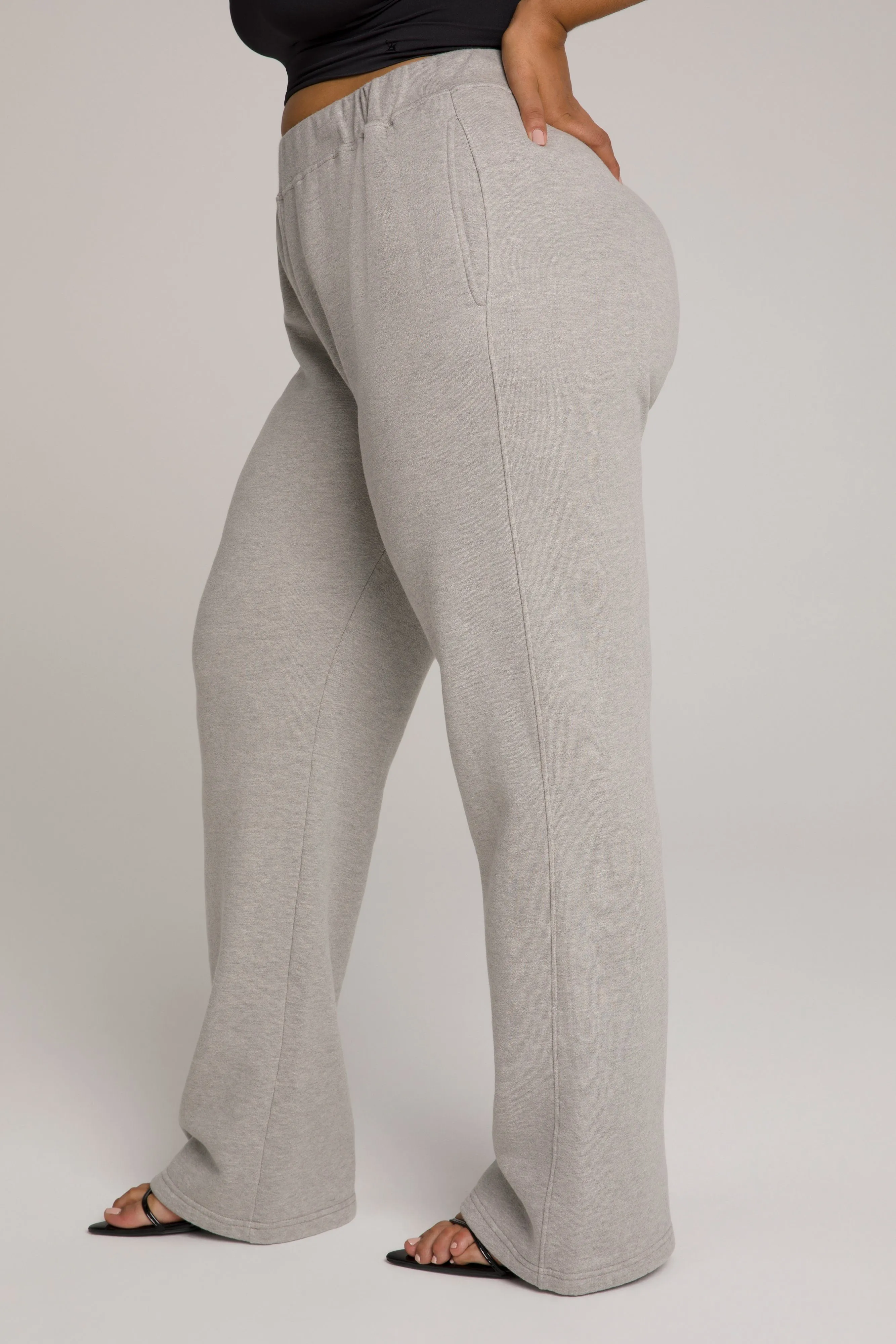 WIDE LEG SWEATPANTS | HEATHER GREY001