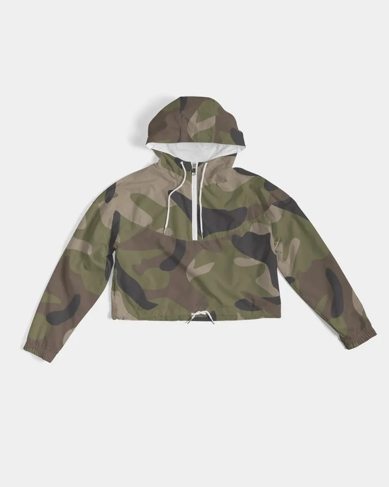 Woodland Camo Women's Cropped Windbreaker Jacket