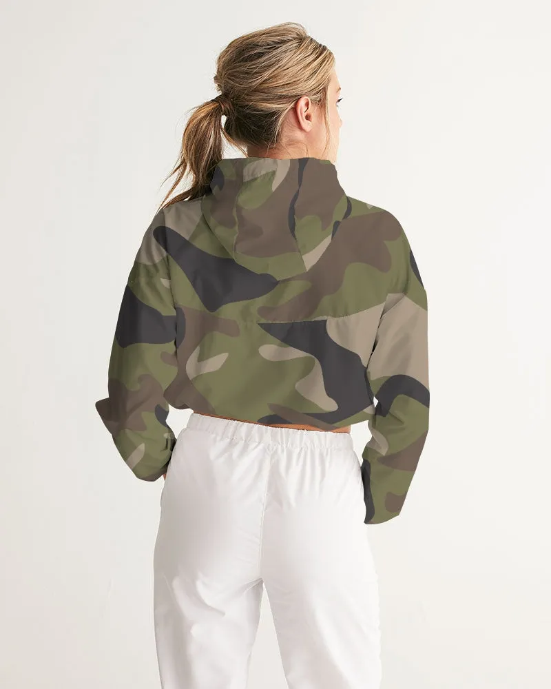 Woodland Camo Women's Cropped Windbreaker Jacket