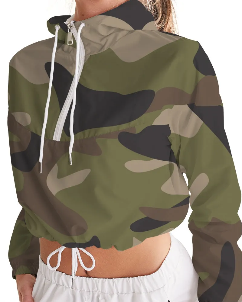 Woodland Camo Women's Cropped Windbreaker Jacket