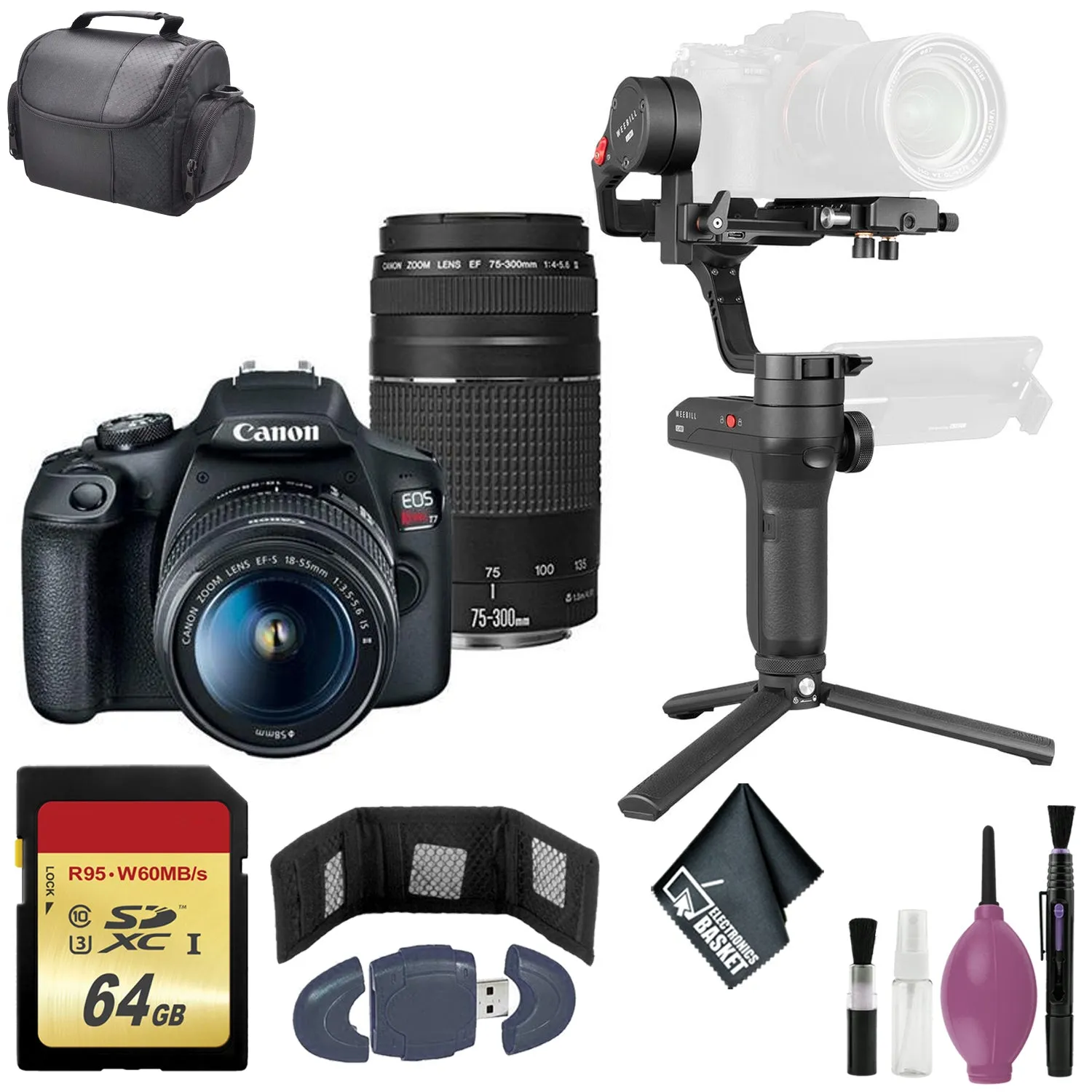 Zhiyun-Tech WEEBILL LAB Handheld Stabilizer - EOS Rebel T7 EF-S 18-55mm   75-300   BAG BUNDLE - 64GB Case